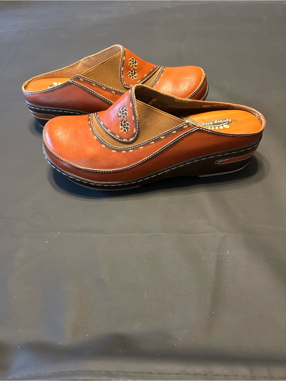 Spring Step Leather Comfort Clogs Mules Brown EU 42 US 10.5-11 Artisan Wedge